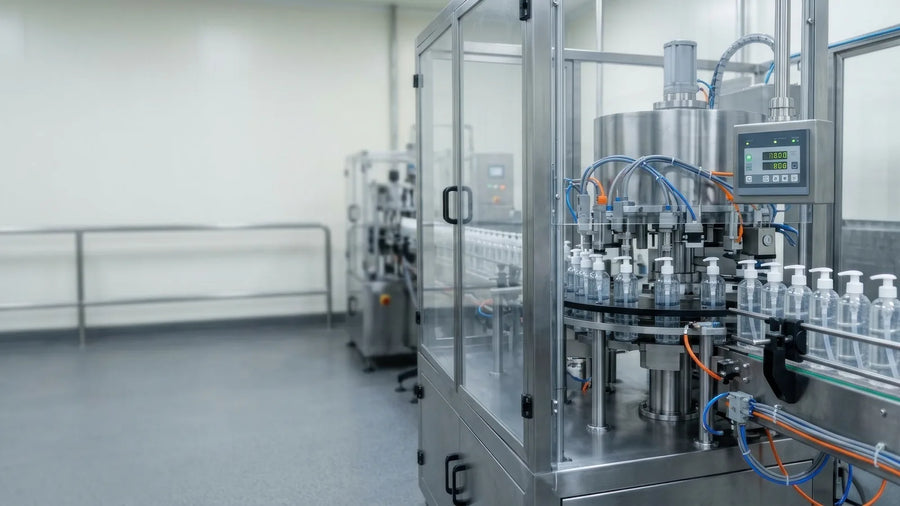 Clean cosmetic bottling line, illustrating GMP and ISO 22716 for small cosmetic makers
