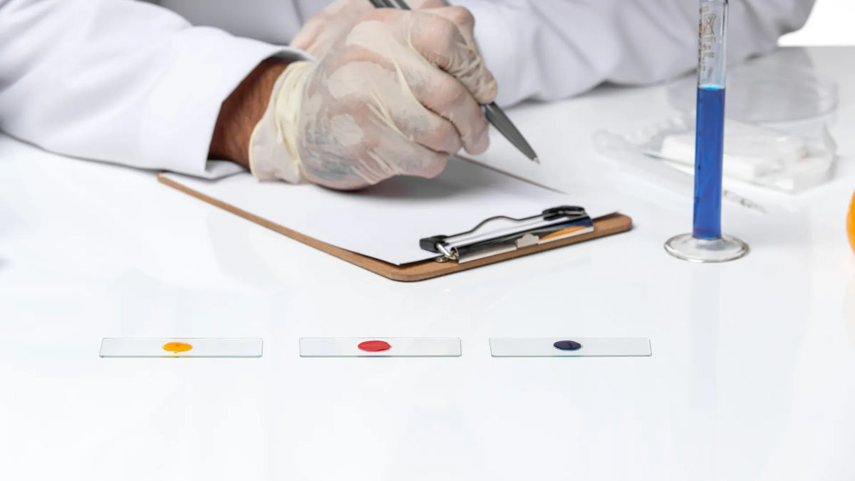 Toxicologist assessing fragrance and perfume oil samples for a cosmetic product safety report (CPSR) during a toxicological risk assessment.