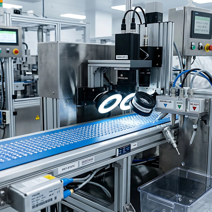 Medical device establishment registration: automated production line with conveyor and inspection camera