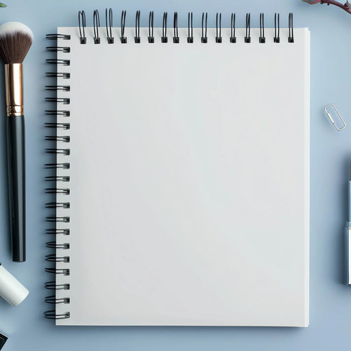 MoCRA cosmetic facility registration renewal: blank notebook and makeup brush on a light desk