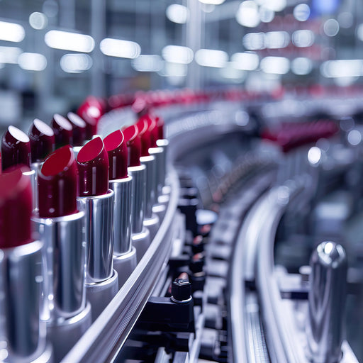 MoCRA cosmetic facility registration: lipstick production line in a modern cosmetics factory